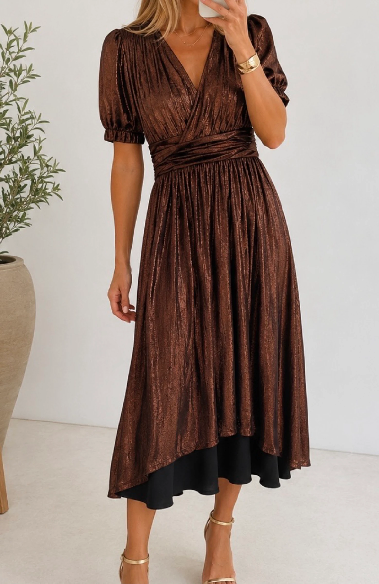 Vestido midi bronce metálico de Promod, talla L 40 – photo 2